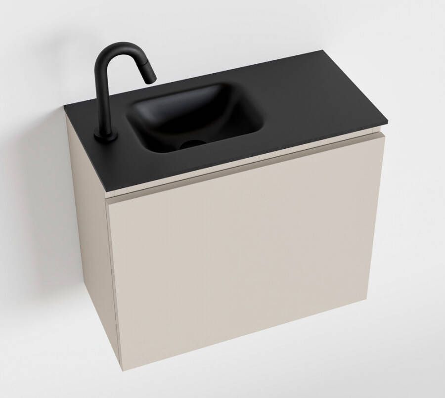 Mondiaz OLAN Toiletmeubel 60x30x40cm met 1 kraangaten 1 lades linen mat Wastafel Lex links Solid Surface Zwart FK75342963