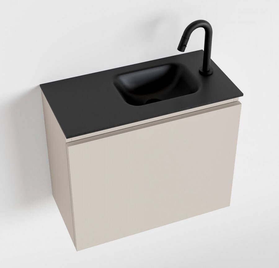 Mondiaz OLAN Toiletmeubel 60x30x40cm met 1 kraangaten 1 lades linen mat Wastafel Lex rechts Solid Surface Zwart FK75342965