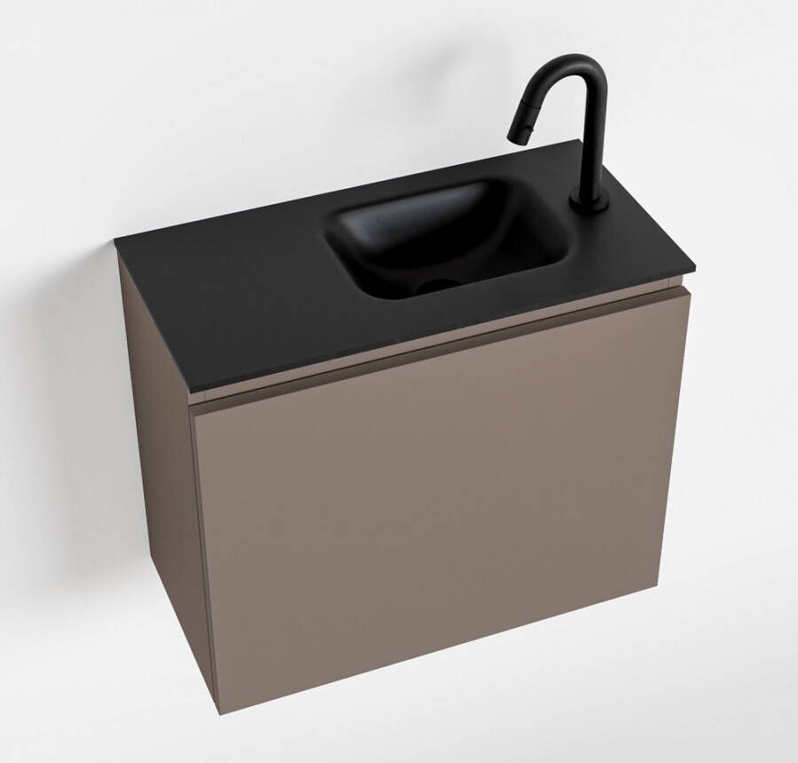 Mondiaz OLAN Toiletmeubel 60x30x40cm met 1 kraangaten 1 lades smoke mat Wastafel Lex rechts Solid Surface Zwart FK75342849