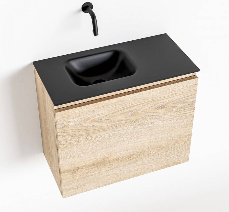 Mondiaz OLAN Toiletmeubel 60x30x40cm met 0 kraangaten 1 lades washed oak mat Wastafel Lex links Solid Surface Zwart FK75343022