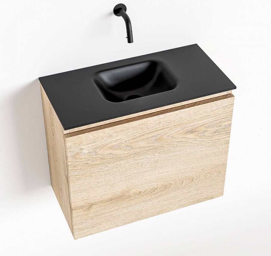 Mondiaz OLAN Toiletmeubel 60x30x40cm met 0 kraangaten 1 lades washed oak mat Wastafel Lex midden Solid Surface Zwart FK75343020