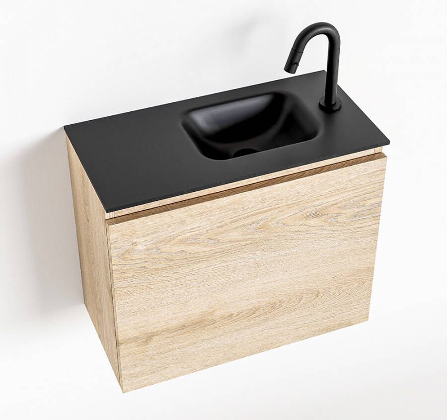 Mondiaz OLAN Toiletmeubel 60x30x40cm met 1 kraangaten 1 lades washed oak mat Wastafel Lex rechts Solid Surface Zwart FK75343023