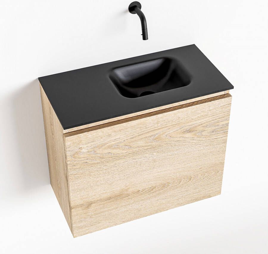 Mondiaz OLAN Toiletmeubel 60x30x40cm met 0 kraangaten 1 lades washed oak mat Wastafel Lex rechts Solid Surface Zwart FK75343024