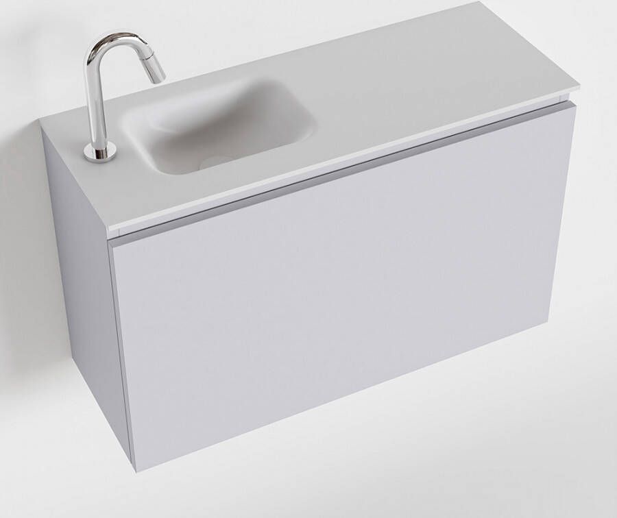 Mondiaz OLAN Toiletmeubel 80x30x40cm met 1 kraangaten 1 lades cale mat Wastafel Lex links Solid Surface Wit FK75342650
