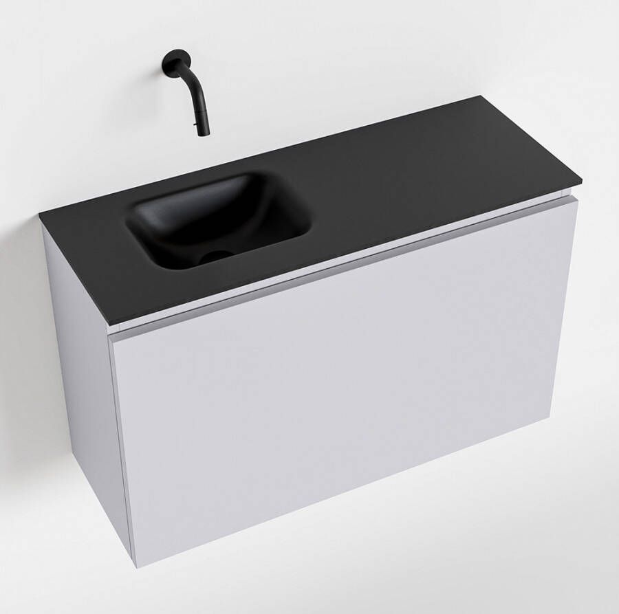 Mondiaz OLAN Toiletmeubel 80x30x40cm met 0 kraangaten 1 lades cale mat Wastafel Lex links Solid Surface Zwart FK75342999