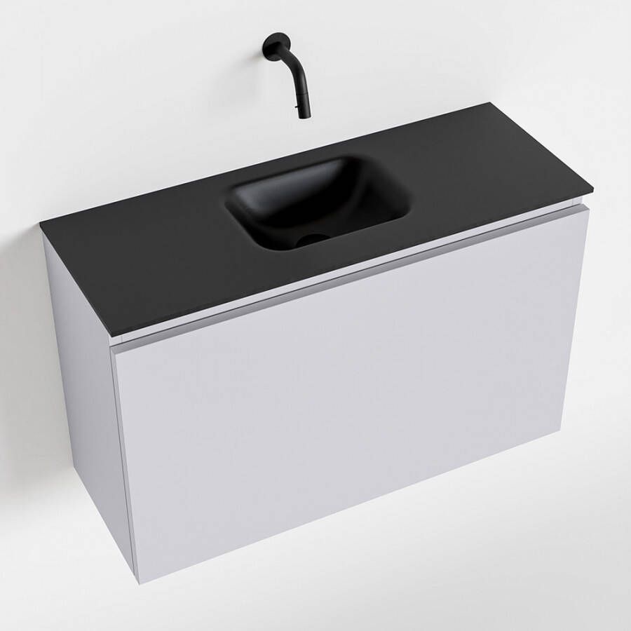 Mondiaz OLAN Toiletmeubel 80x30x40cm met 0 kraangaten 1 lades cale mat Wastafel Lex midden Solid Surface Zwart FK75342997