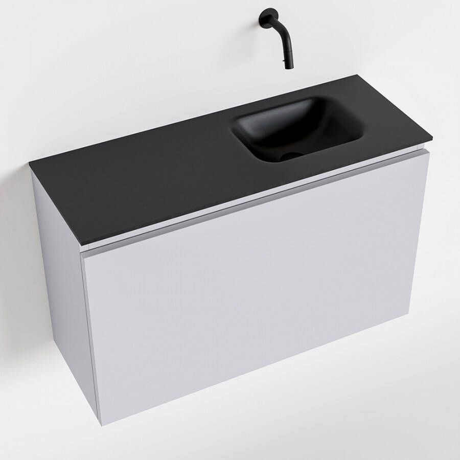 Mondiaz OLAN Toiletmeubel 80x30x40cm met 0 kraangaten 1 lades cale mat Wastafel Lex rechts Solid Surface Zwart FK75343001