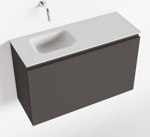 Mondiaz OLAN Toiletmeubel 80x30x40cm met 0 kraangaten 1 lades dark grey mat Wastafel Lex links Solid Surface Wit FK75342477
