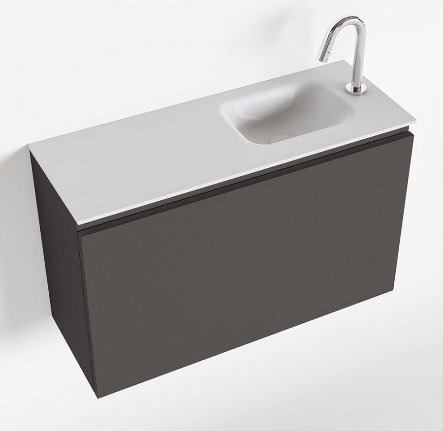 Mondiaz OLAN Toiletmeubel 80x30x40cm met 1 kraangaten 1 lades dark grey mat Wastafel Lex rechts Solid Surface Wit FK75342478