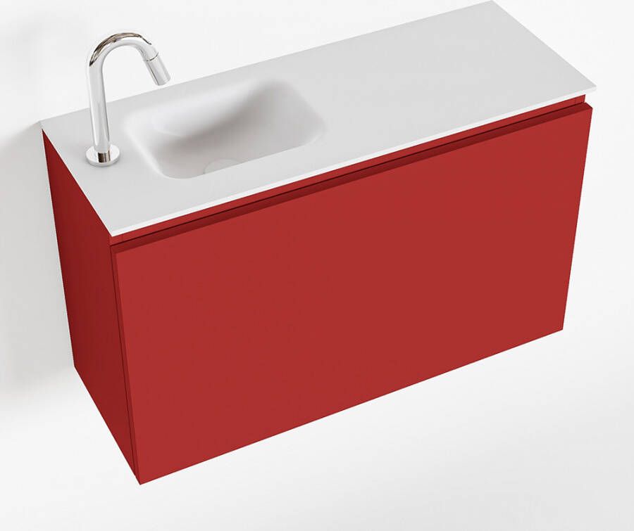 Mondiaz OLAN Toiletmeubel 80x30x40cm met 1 kraangaten 1 lades fire mat Wastafel Lex links Solid Surface Wit FK75342592