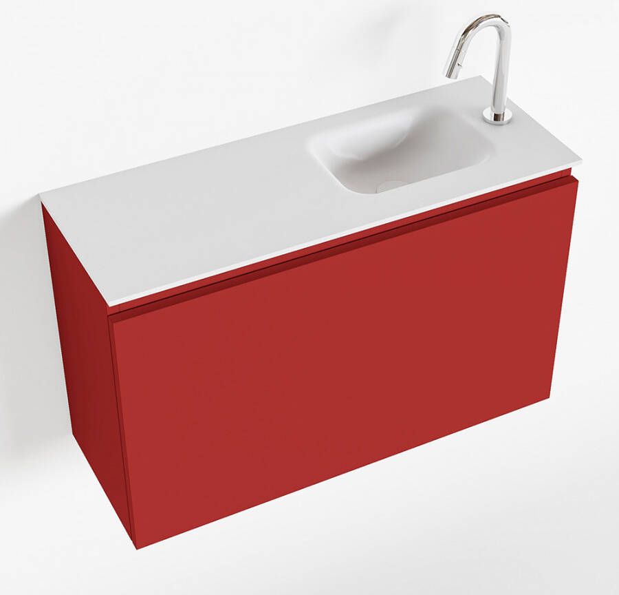 Mondiaz OLAN Toiletmeubel 80x30x40cm met 1 kraangaten 1 lades fire mat Wastafel Lex rechts Solid Surface Wit FK75342594