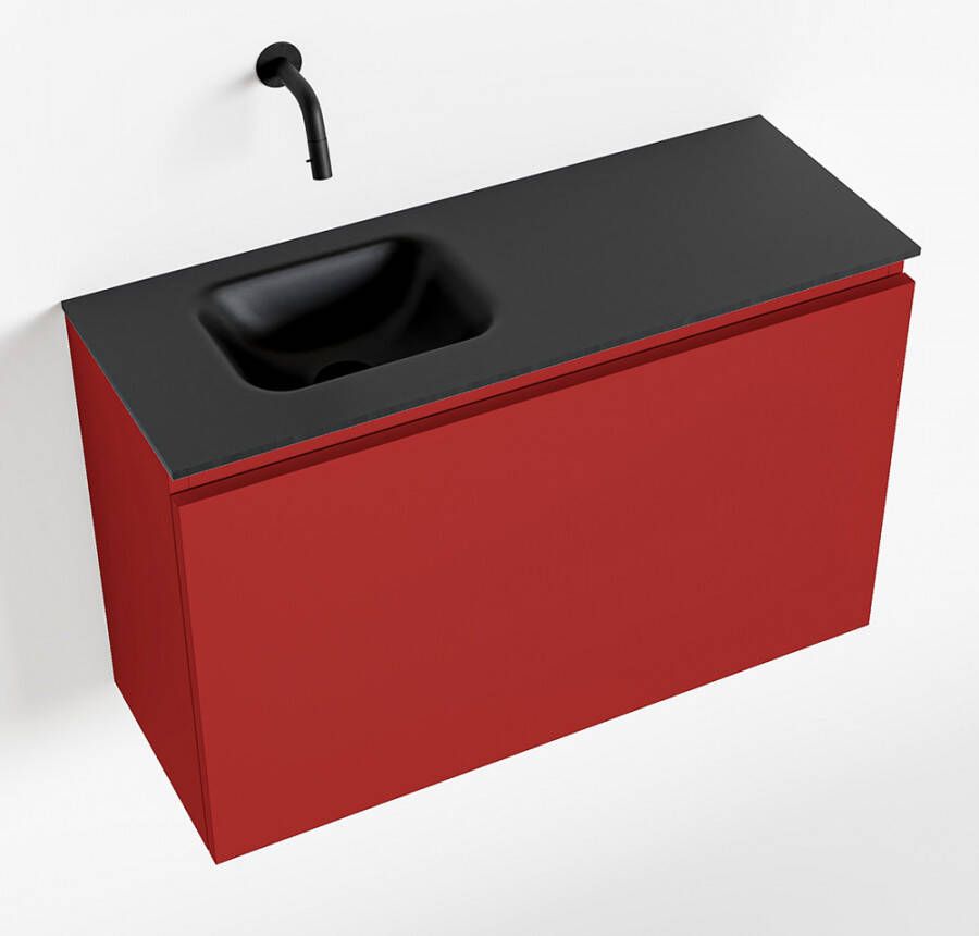 Mondiaz OLAN Toiletmeubel 80x30x40cm met 0 kraangaten 1 lades fire mat Wastafel Lex links Solid Surface Zwart FK75342941