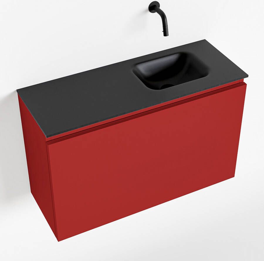 Mondiaz OLAN Toiletmeubel 80x30x40cm met 0 kraangaten 1 lades fire mat Wastafel Lex rechts Solid Surface Zwart FK75342943