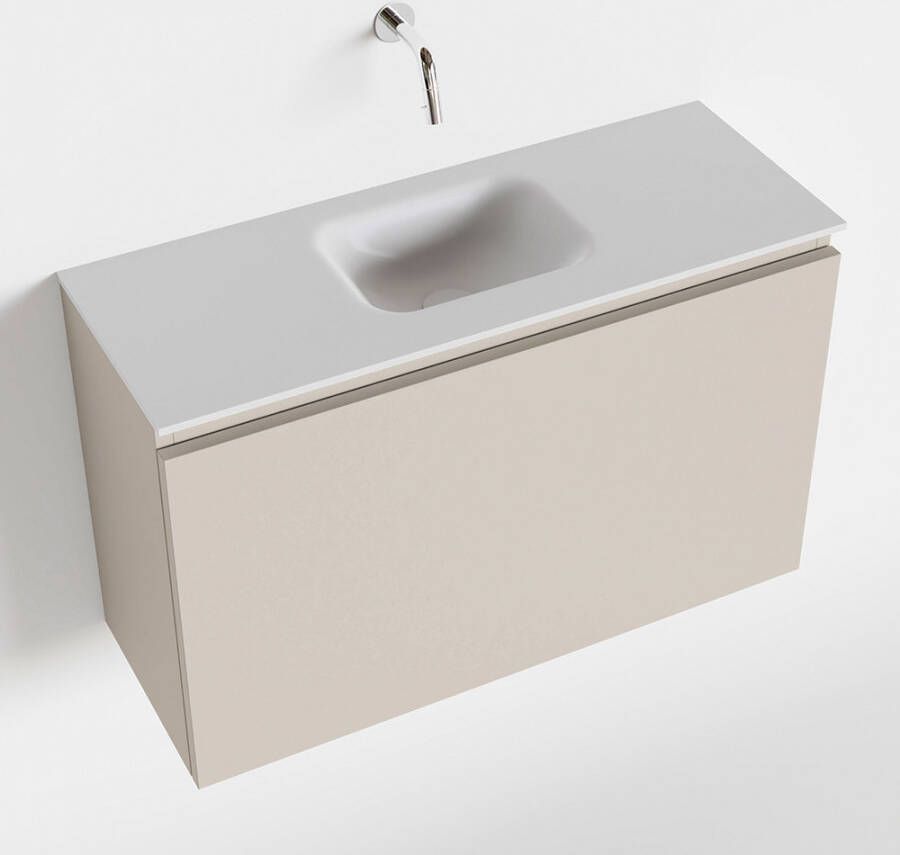 Mondiaz OLAN Toiletmeubel 80x30x40cm met 0 kraangaten 1 lades linen mat Wastafel Lex midden Solid Surface Wit FK75342620