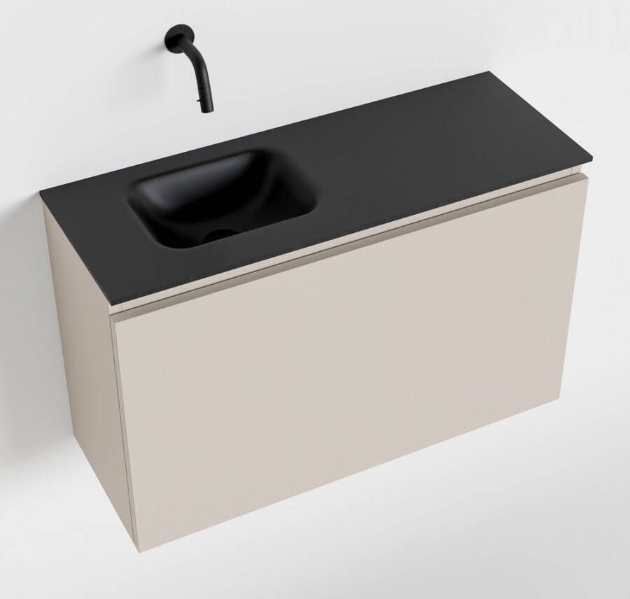 Mondiaz OLAN Toiletmeubel 80x30x40cm met 0 kraangaten 1 lades linen mat Wastafel Lex links Solid Surface Zwart FK75342970