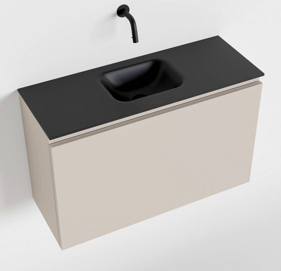 Mondiaz OLAN Toiletmeubel 80x30x40cm met 0 kraangaten 1 lades linen mat Wastafel Lex midden Solid Surface Zwart FK75342968