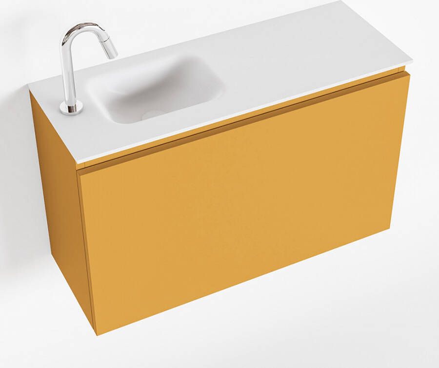 Mondiaz OLAN Toiletmeubel 80x30x40cm met 1 kraangaten 1 lades ocher mat Wastafel Lex links Solid Surface Wit FK75342563