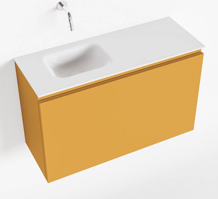 Mondiaz OLAN Toiletmeubel 80x30x40cm met 0 kraangaten 1 lades ocher mat Wastafel Lex links Solid Surface Wit FK75342564