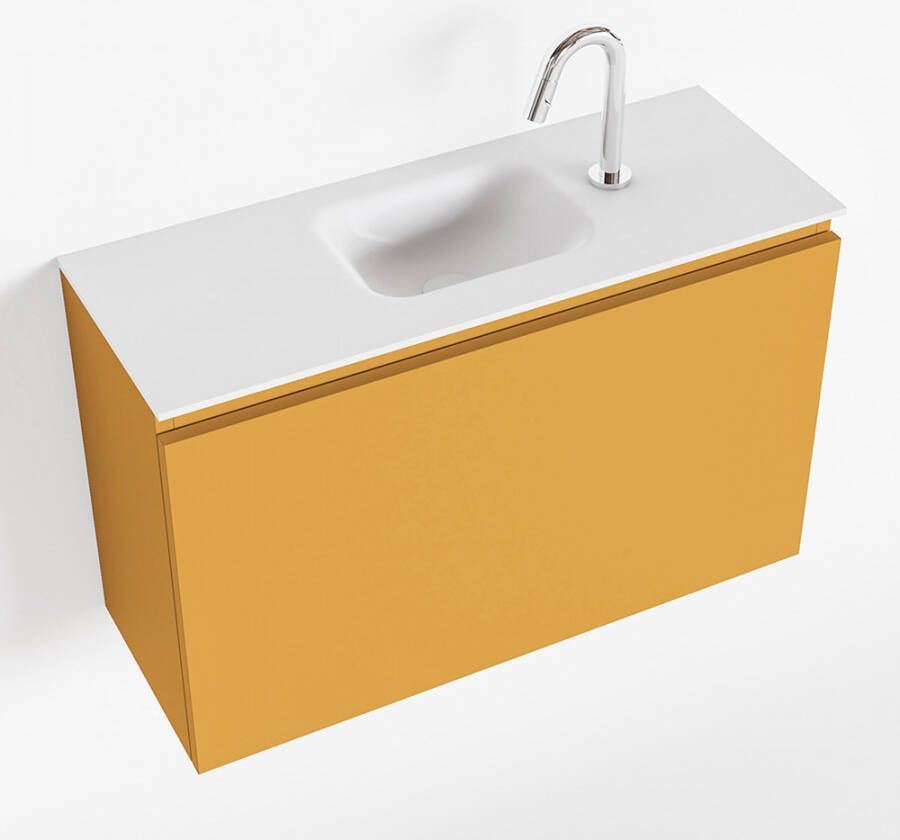 Mondiaz OLAN Toiletmeubel 80x30x40cm met 1 kraangaten 1 lades ocher mat Wastafel Lex midden Solid Surface Wit FK75342561