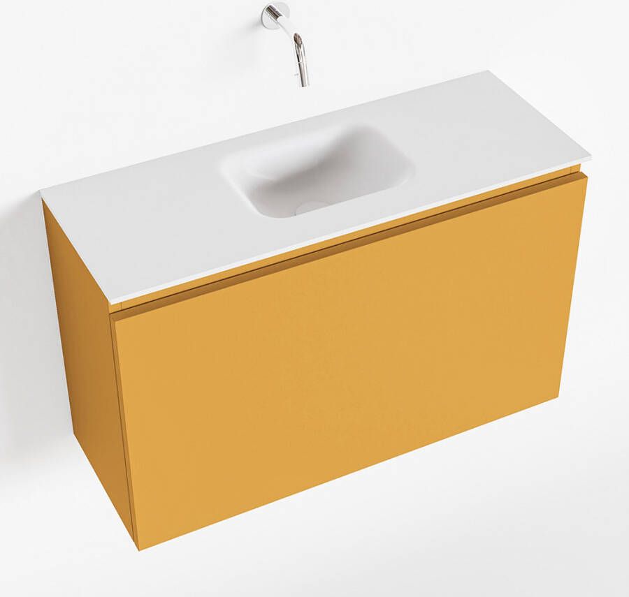Mondiaz OLAN Toiletmeubel 80x30x40cm met 0 kraangaten 1 lades ocher mat Wastafel Lex midden Solid Surface Wit FK75342562
