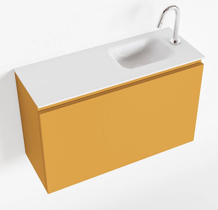 Mondiaz OLAN Toiletmeubel 80x30x40cm met 1 kraangaten 1 lades ocher mat Wastafel Lex rechts Solid Surface Wit FK75342565