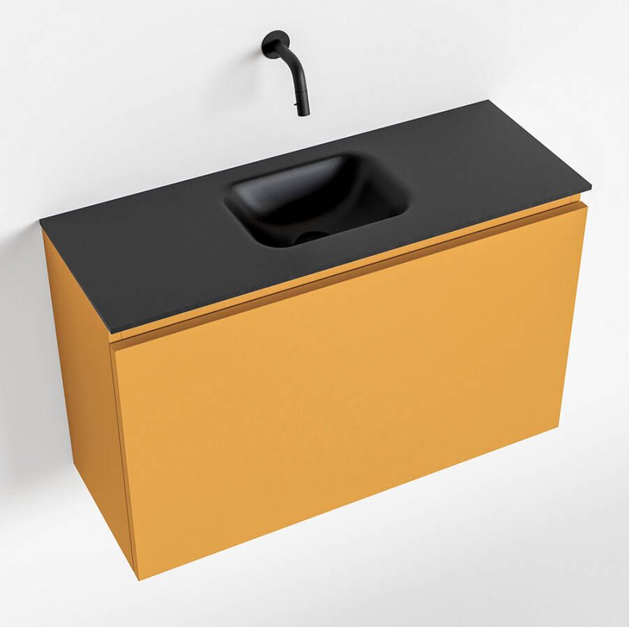 Mondiaz OLAN Toiletmeubel 80x30x40cm met 0 kraangaten 1 lades ocher mat Wastafel Lex midden Solid Surface Zwart FK75342910