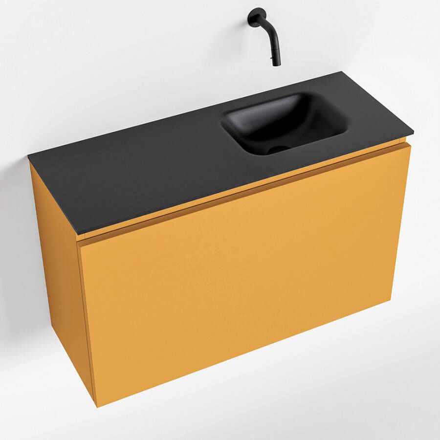 Mondiaz OLAN Toiletmeubel 80x30x40cm met 0 kraangaten 1 lades ocher mat Wastafel Lex rechts Solid Surface Zwart FK75342914