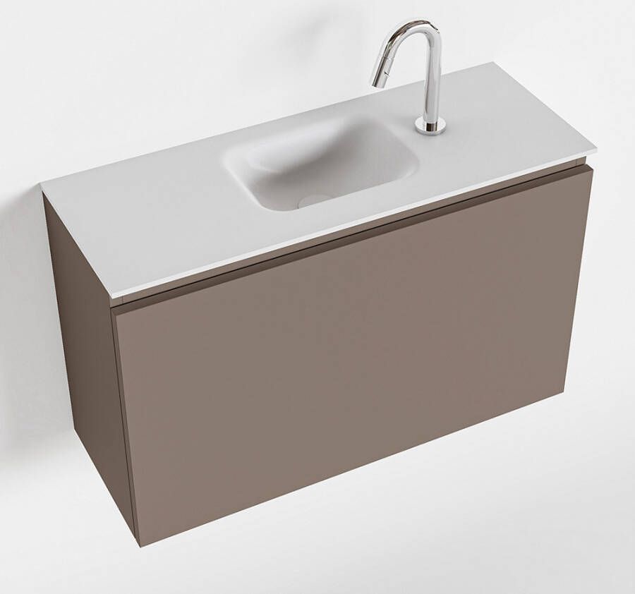 Mondiaz OLAN Toiletmeubel 80x30x40cm met 1 kraangaten 1 lades smoke mat Wastafel Lex midden Solid Surface Wit FK75342503