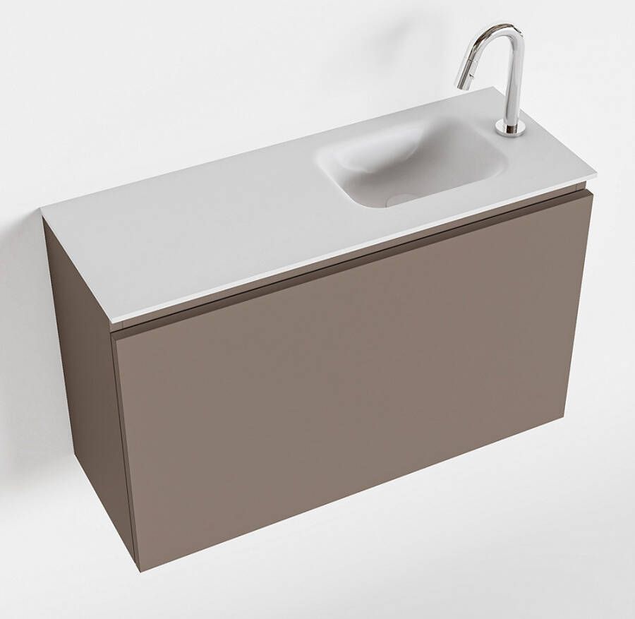 Mondiaz OLAN Toiletmeubel 80x30x40cm met 1 kraangaten 1 lades smoke mat Wastafel Lex rechts Solid Surface Wit FK75342507