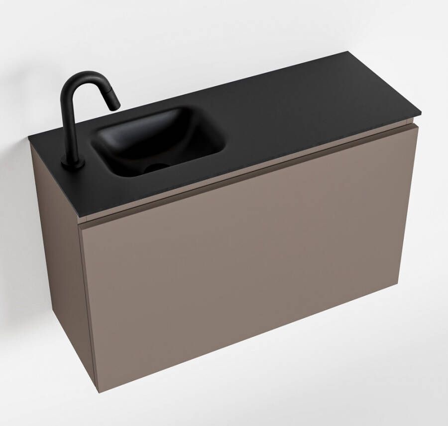 Mondiaz OLAN Toiletmeubel 80x30x40cm met 1 kraangaten 1 lades smoke mat Wastafel Lex links Solid Surface Zwart FK75342853