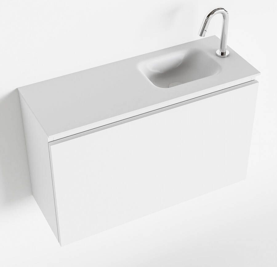 Mondiaz OLAN Toiletmeubel 80x30x40cm met 1 kraangaten 1 lades talc mat Wastafel Lex rechts Solid Surface Wit FK75342420