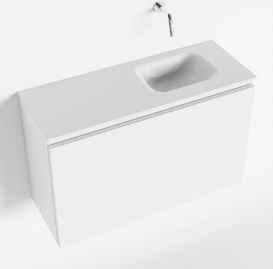 Mondiaz OLAN Toiletmeubel 80x30x40cm met 0 kraangaten 1 lades talc mat Wastafel Lex rechts Solid Surface Wit FK75342421