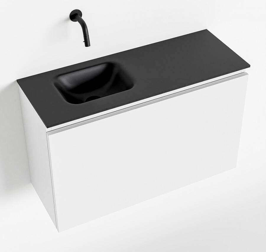 Mondiaz OLAN Toiletmeubel 80x30x40cm met 0 kraangaten 1 lades talc mat Wastafel Lex links Solid Surface Zwart FK75342767