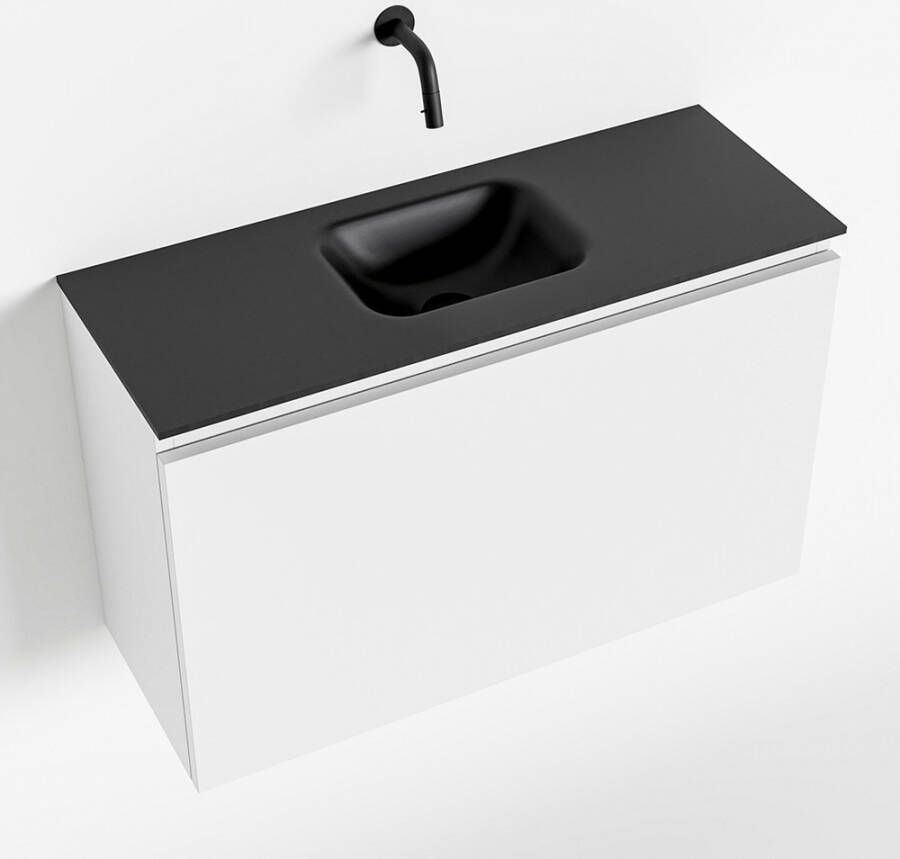 Mondiaz OLAN Toiletmeubel 80x30x40cm met 0 kraangaten 1 lades talc mat Wastafel Lex midden Solid Surface Zwart FK75342765