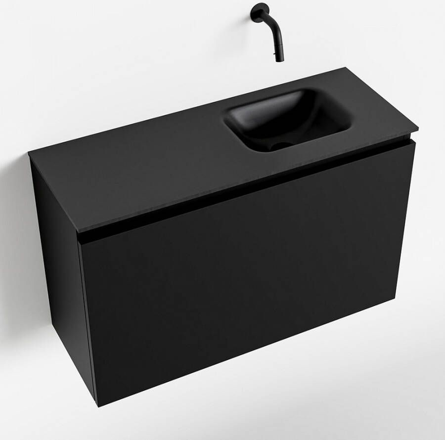 Mondiaz OLAN Toiletmeubel 80x30x40cm met 0 kraangaten 1 lades urban mat Wastafel Lex rechts Solid Surface Zwart FK75342798