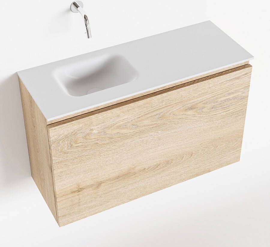 Mondiaz OLAN Toiletmeubel 80x30x40cm met 0 kraangaten 1 lades washed oak mat Wastafel Lex links Solid Surface Wit FK75342680