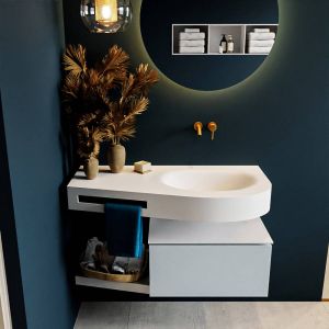 Mondiaz RIVA badmeubelsets 100x50x30cm 1 lade MDF Clay mat push to open 0 kraangaten 1 wasbak rechts Urban solid surface RIVA10210