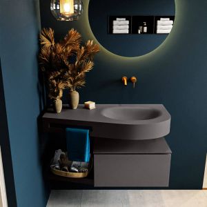Mondiaz RIVA badmeubelsets 100x50x30cm 1 lade MDF Dark Grey mat push to open 0 kraangaten 1 wasbak rechts Urban solid surface RIVA10234
