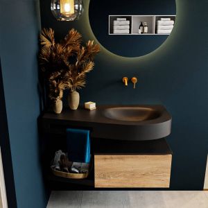 Mondiaz RIVA badmeubelsets 100x50x30cm 1 lade MDF Washed Oak mat push to open 0 kraangaten 1 wasbak rechts dark grey solid surface RIVA10474
