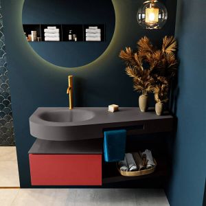 Mondiaz RIVA badmeubelsets 120x50x30cm 1 lade MDF Fire mat push to open 1 kraangat 1 wasbak links Smoke solid surface RIVA10967