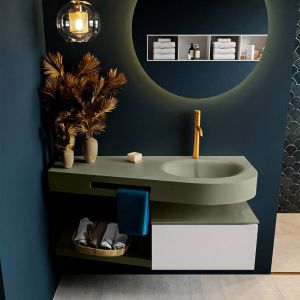 Mondiaz RIVA badmeubelsets 120x50x30cm 1 lade MDF Linen mat push to open 1 kraangat 1 wasbak rechts Talc solid surface RIVA10024