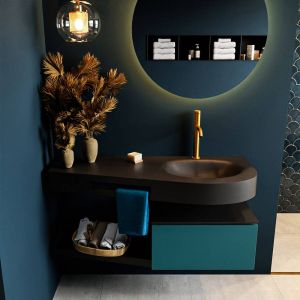 Mondiaz RIVA badmeubelsets 120x50x30cm 1 lade MDF Smag mat push to open 1 kraangat 1 wasbak rechts Talc solid surface RIVA10112