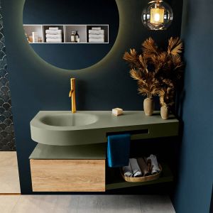 Mondiaz RIVA badmeubelsets 120x50x30cm 1 lade MDF Washed Oak mat push to open 1 kraangat 1 wasbak links Linen solid surface RIVA10655