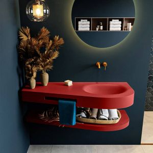 Mondiaz RIVA badmeubelsets 120x50x5.8cm 0 lades Fire mat 0 kraangaten 1 wasbak rechts Fire solid surface RIVA-D10086