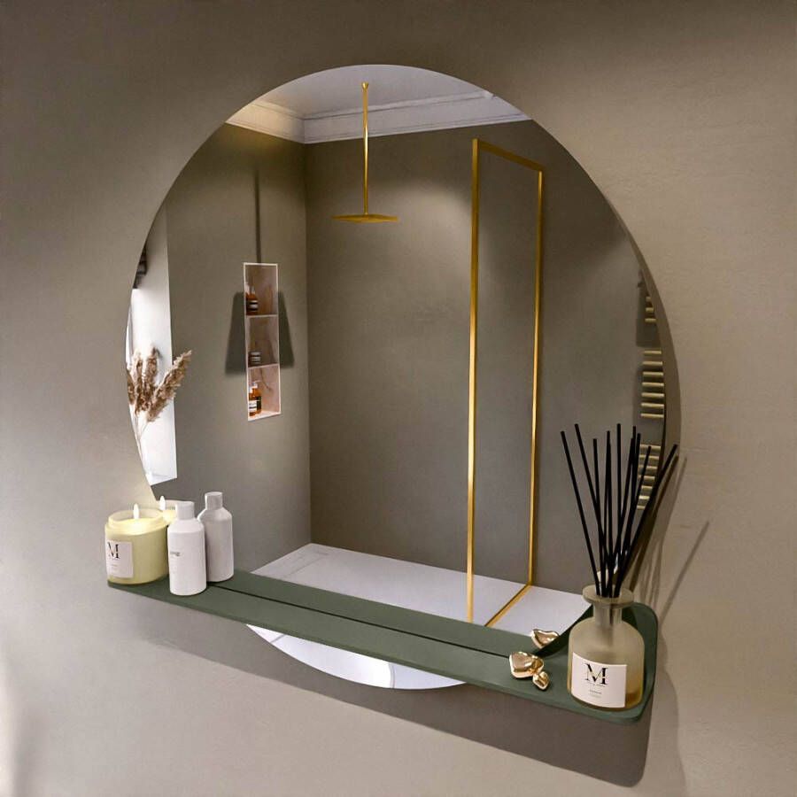 Mondiaz SPOT Badkamerspiegel rond 100cm spiegelplanchet kleur Army SPOTPLNCHT100ARM