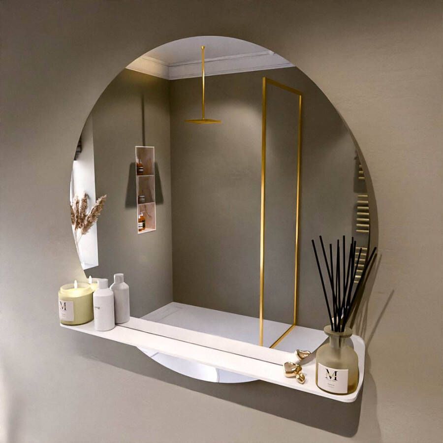 Mondiaz SPOT Badkamerspiegel rond 100cm spiegelplanchet kleur Talc SPOTPLNCHT100TAL