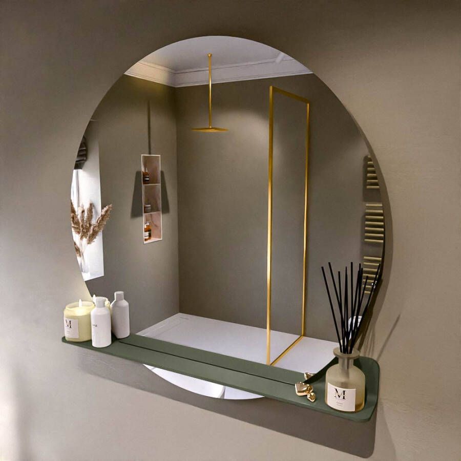 Mondiaz SPOT spiegel rond 110cm met Spiegelplanchet kleur Army.
