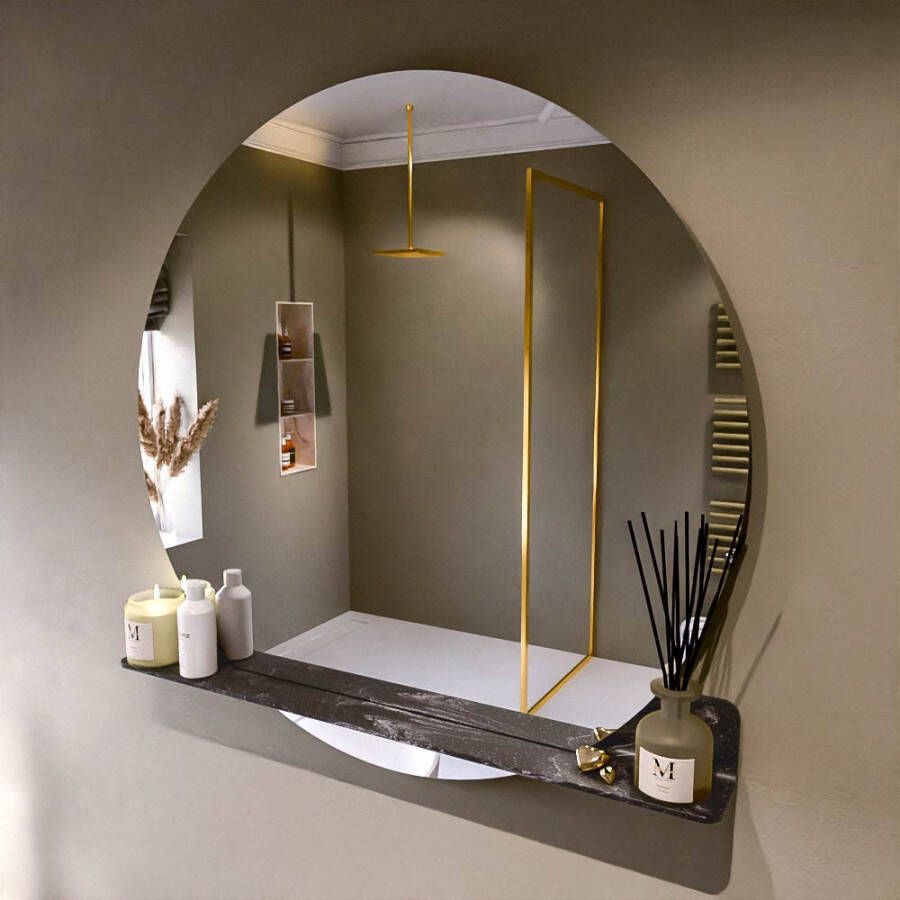 Mondiaz SPOT Badkamerspiegel rond 110cm spiegelplanchet kleur Lava SPOTPLNCHT110LAV