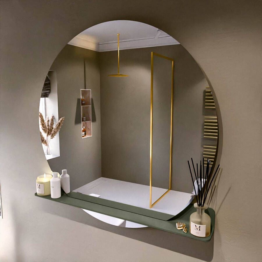 Mondiaz SPOT Badkamerspiegel rond 120cm spiegelplanchet kleur Army SPOTPLNCHT120ARM