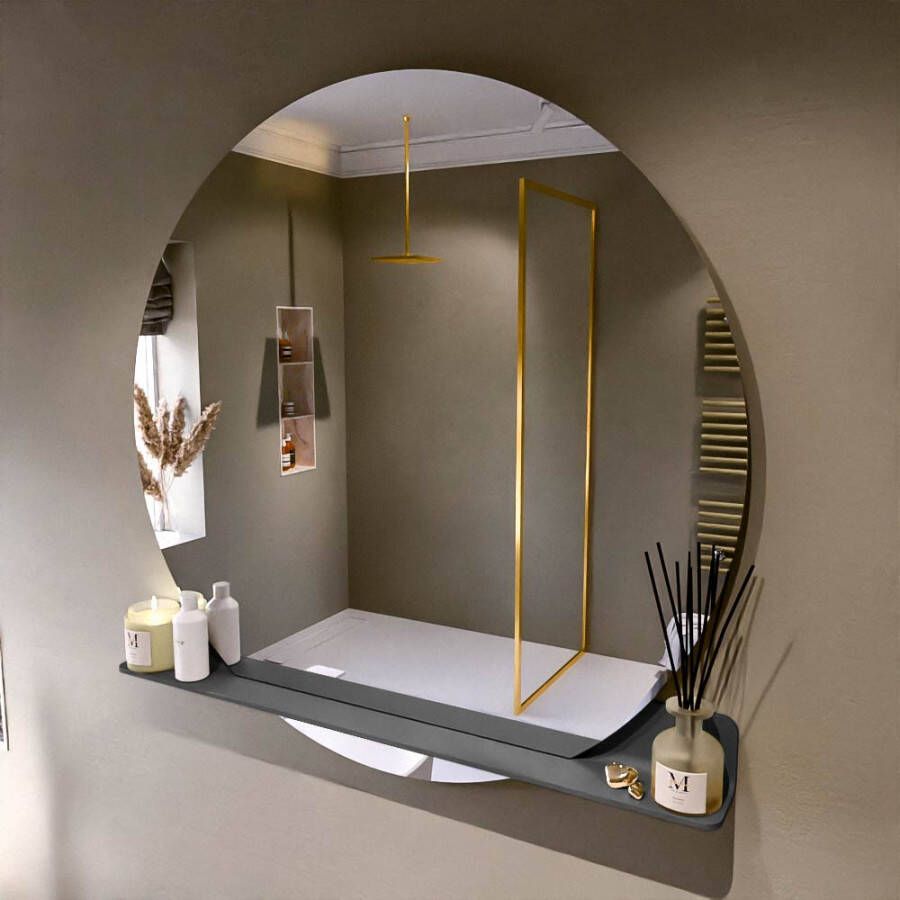Mondiaz SPOT spiegel rond 120cm met Spiegelplanchet kleur Dark Grey.